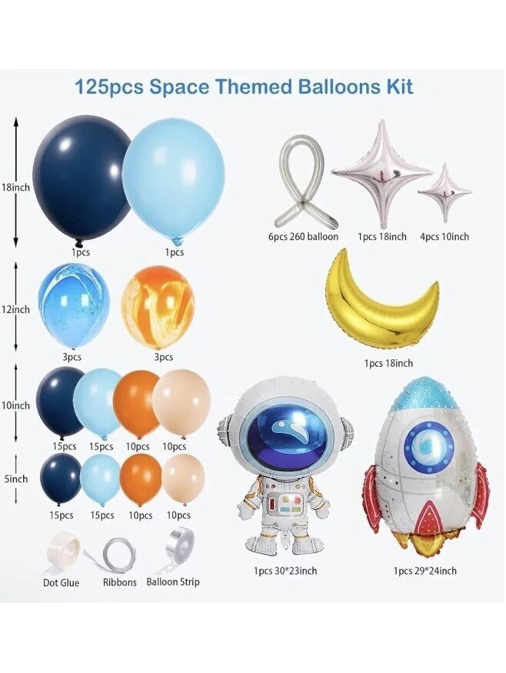 125Pcs Space Themed Balloon Arch Kit With Tassels, Galaxy, Astronaut & Rocket